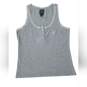 Laura Ashley Vtg Gray Cami Tank Top Small Boho Lace Trim Y2K Bella Swan Cottage